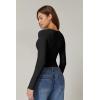 QINSEN Womens Long Sleeve Twist Front V Neck T Shirts Double Lined Slim Fit Trendy Top Tee(Black)