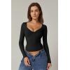 QINSEN Womens Long Sleeve Twist Front V Neck T Shirts Double Lined Slim Fit Trendy Top Tee(Black)