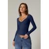 QINSEN Womens Long Sleeve Twist Front V Neck T Shirts Double Lined Slim Fit Trendy Top Tee(Estate Blue)