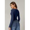 QINSEN Womens Long Sleeve Twist Front V Neck T Shirts Double Lined Slim Fit Trendy Top Tee(Estate Blue)