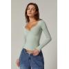 QINSEN Womens Long Sleeve Twist Front V Neck T Shirts Double Lined Slim Fit Trendy Top Tee(Green)