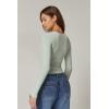 QINSEN Womens Long Sleeve Twist Front V Neck T Shirts Double Lined Slim Fit Trendy Top Tee(Green)