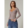 QINSEN Womens Long Sleeve Twist Front V Neck T Shirts Double Lined Slim Fit Trendy Top Tee(Warm Taupe)