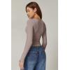 QINSEN Womens Long Sleeve Twist Front V Neck T Shirts Double Lined Slim Fit Trendy Top Tee(Warm Taupe)