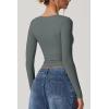 QINSEN Women’s Long Sleeve V Neck T Shirts Double Lined Crop Top Seamed Cup Going Out Tops(Army Green)