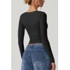 QINSEN Women’s Long Sleeve V Neck T Shirts Double Lined Crop Top Seamed Cup Going Out Tops(Black)