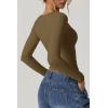 QINSEN Women’s Long Sleeve V Neck T Shirts Double Lined Crop Top Seamed Cup Going Out Tops(Capulet Olive)