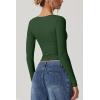 QINSEN Women’s Long Sleeve V Neck T Shirts Double Lined Crop Top Seamed Cup Going Out Tops(Forest Green)
