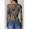 QINSEN Women’s Long Sleeve V Neck T Shirts Double Lined Crop Top Seamed Cup Going Out Tops(Leopard Print)