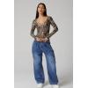 QINSEN Women’s Long Sleeve V Neck T Shirts Double Lined Crop Top Seamed Cup Going Out Tops(Leopard Print)