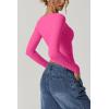 QINSEN Women’s Long Sleeve V Neck T Shirts Double Lined Crop Top Seamed Cup Going Out Tops(Magenta)