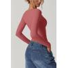 QINSEN Women’s Long Sleeve V Neck T Shirts Double Lined Crop Top Seamed Cup Going Out Tops(Merlot)