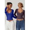 QINSEN Women’s Long Sleeve V Neck T Shirts Double Lined Crop Top Seamed Cup Going Out Tops(Prune Purple)