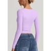 QINSEN Women’s Long Sleeve V Neck T Shirts Double Lined Crop Top Seamed Cup Going Out Tops(Purple)