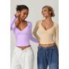 QINSEN Women’s Long Sleeve V Neck T Shirts Double Lined Crop Top Seamed Cup Going Out Tops(Purple)