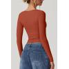 QINSEN Women’s Long Sleeve V Neck T Shirts Double Lined Crop Top Seamed Cup Going Out Tops(Rooibos Tea)