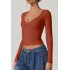QINSEN Women’s Long Sleeve V Neck T Shirts Double Lined Crop Top Seamed Cup Going Out Tops(Rooibos Tea)
