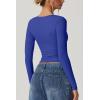 QINSEN Women’s Long Sleeve V Neck T Shirts Double Lined Crop Top Seamed Cup Going Out Tops(Sapphire Blue)