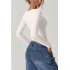 QINSEN Women’s Long Sleeve V Neck T Shirts Double Lined Crop Top Seamed Cup Going Out Tops(Splashed White)
