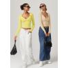 QINSEN Women’s Long Sleeve V Neck T Shirts Double Lined Crop Top Seamed Cup Going Out Tops(Yellow)