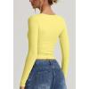 QINSEN Women’s Long Sleeve V Neck T Shirts Double Lined Crop Top Seamed Cup Going Out Tops(Yellow)