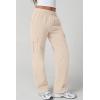 QINSEN Womens Medium Waist Baggy Elastic Waist Sweatpants Casual Fleece Long Pants with Pockets(Beige)
