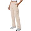 QINSEN Womens Medium Waist Baggy Elastic Waist Sweatpants Casual Fleece Long Pants with Pockets(Beige)