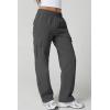 QINSEN Womens Medium Waist Baggy Elastic Waist Sweatpants Casual Fleece Long Pants with Pockets(Dark Grey)