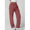 QINSEN Womens Medium Waist Baggy Elastic Waist Sweatpants Casual Fleece Long Pants with Pockets(Dusty Rose)