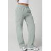 QINSEN Womens Medium Waist Baggy Elastic Waist Sweatpants Casual Fleece Long Pants with Pockets(Frosty Green)
