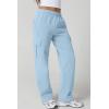 QINSEN Womens Medium Waist Baggy Elastic Waist Sweatpants Casual Fleece Long Pants with Pockets(Light Blue)