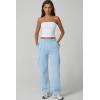 QINSEN Womens Medium Waist Baggy Elastic Waist Sweatpants Casual Fleece Long Pants with Pockets(Light Blue)