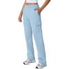QINSEN Womens Medium Waist Baggy Elastic Waist Sweatpants Casual Fleece Long Pants with Pockets(Light Blue)
