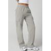 QINSEN Womens Medium Waist Baggy Elastic Waist Sweatpants Casual Fleece Long Pants with Pockets(Light Grey)