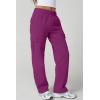 QINSEN Womens Medium Waist Baggy Elastic Waist Sweatpants Casual Fleece Long Pants with Pockets(Magenta)