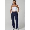 QINSEN Womens Medium Waist Baggy Elastic Waist Sweatpants Casual Fleece Long Pants with Pockets(Navy)