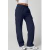 QINSEN Womens Medium Waist Baggy Elastic Waist Sweatpants Casual Fleece Long Pants with Pockets(Navy)