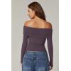 QINSEN Womens Off The Shoulder Tops Double Lined Long Sleeve T Shirts Slim Fitted Stretchy Crop Top(Prune Purple)