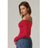 QINSEN Womens Off The Shoulder Tops Double Lined Long Sleeve T Shirts Slim Fitted Stretchy Crop Top(Red)