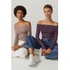 QINSEN Womens Off The Shoulder Tops Double Lined Long Sleeve T Shirts Slim Fitted Stretchy Crop Top(Rose Taupe)