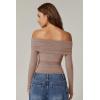 QINSEN Womens Off The Shoulder Tops Double Lined Long Sleeve T Shirts Slim Fitted Stretchy Crop Top(Rose Taupe)