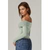 QINSEN Womens Off The Shoulder Tops Double Lined Long Sleeve T Shirts Slim Fitted Stretchy Crop Top(Smoke Green)