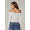 QINSEN Womens Off The Shoulder Tops Double Lined Long Sleeve T Shirts Slim Fitted Stretchy Crop Top(Splashed White)