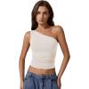 QINSEN Women’s One Shoulder Tank Tops Double Lined Sleeveless Slim Fit Cropped Tee Shirt Y2k Tops(Beige)