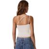 QINSEN Women’s One Shoulder Tank Tops Double Lined Sleeveless Slim Fit Cropped Tee Shirt Y2k Tops(Beige)