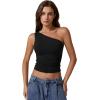 QINSEN Women’s One Shoulder Tank Tops Double Lined Sleeveless Slim Fit Cropped Tee Shirt Y2k Tops(Black)