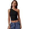 QINSEN Women’s One Shoulder Tank Tops Double Lined Sleeveless Slim Fit Cropped Tee Shirt Y2k Tops(Black)