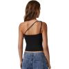 QINSEN Women’s One Shoulder Tank Tops Double Lined Sleeveless Slim Fit Cropped Tee Shirt Y2k Tops(Black)