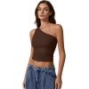 QINSEN Women’s One Shoulder Tank Tops Double Lined Sleeveless Slim Fit Cropped Tee Shirt Y2k Tops(Coffee Bean)