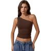 QINSEN Women’s One Shoulder Tank Tops Double Lined Sleeveless Slim Fit Cropped Tee Shirt Y2k Tops(Coffee Bean)